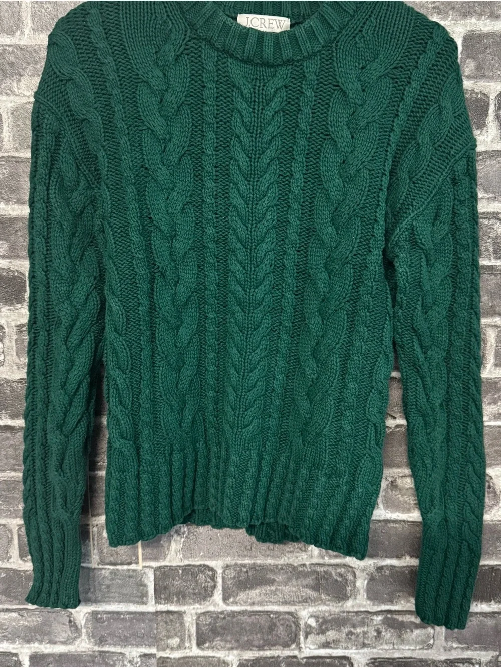 J. Crew Cable-knit crewneck sweater Midnight Foliage dark green